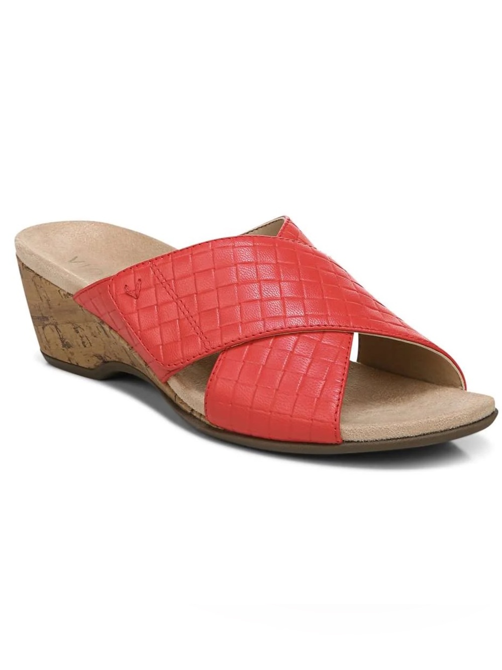 NEW Vionic Womens Size 8.5 Leticia Poppy Red Leather Wedge Arch Support Sandals